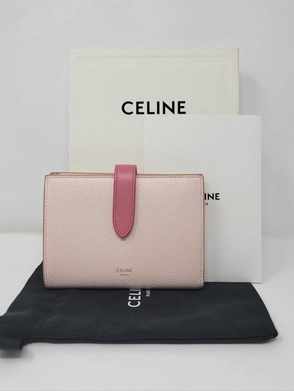 CELINE Medium Strap Grained Leather Wallet